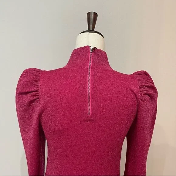 𝅺nwt Alice + Olivia Issa Metallic Puff Long Sleeve Wool Blend Dress Size Large